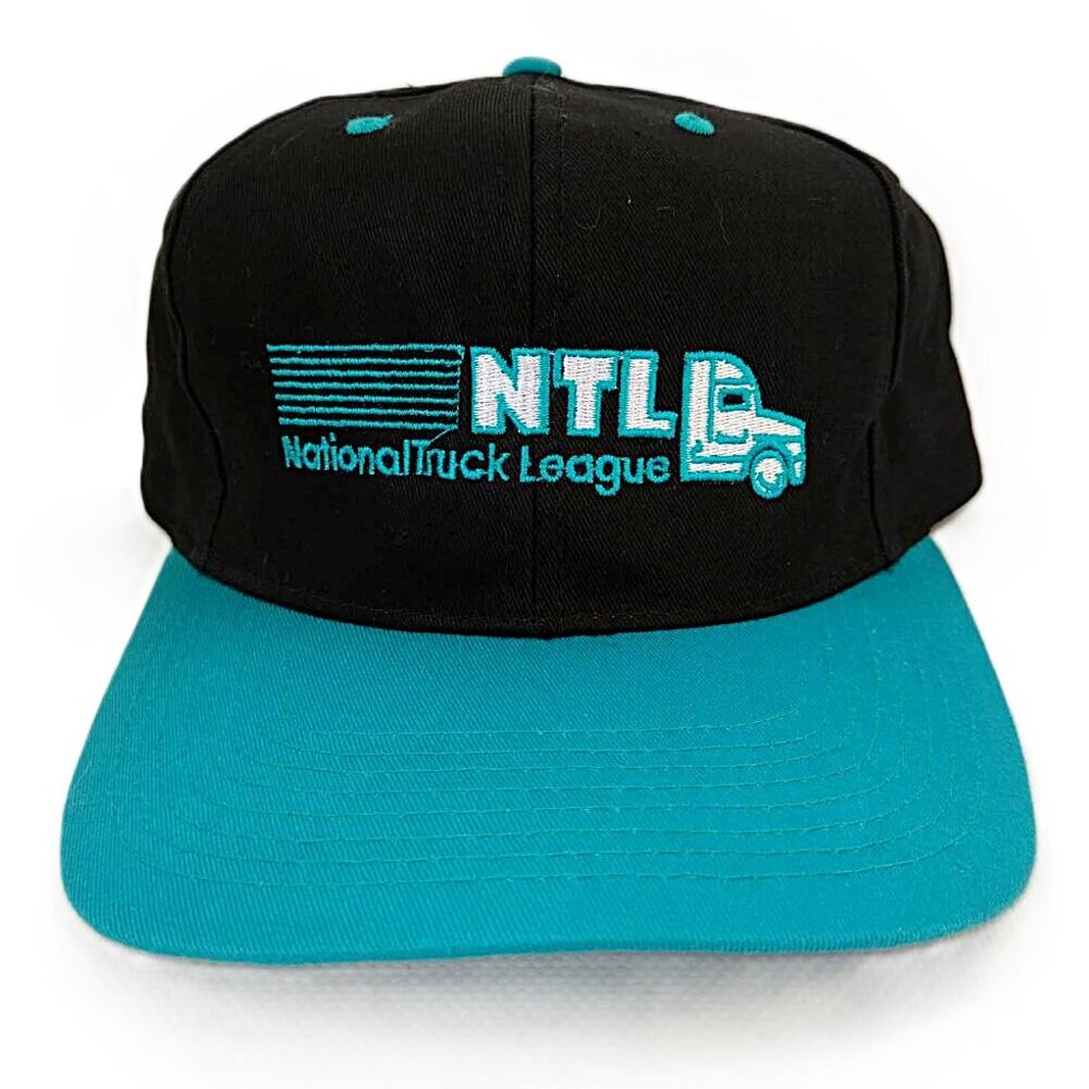 Vintage Trucker Hat NTL National Truck League Teal Black Fullback Baseball Cap